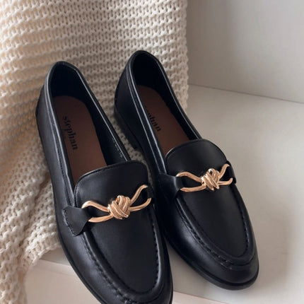 Eco Leather Womens Loafers With Gold Front Detail For Everyday Comfort - Très Elite
