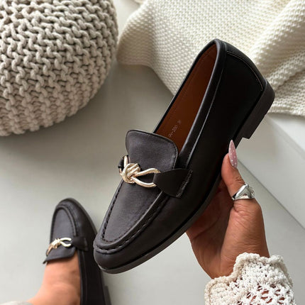 Eco Leather Womens Loafers With Gold Front Detail For Everyday Comfort - Très Elite