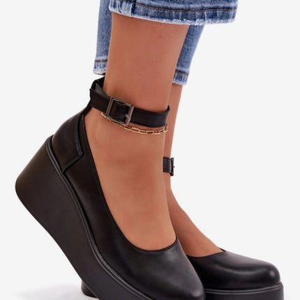 Eco Leather Ladies Buskin Boots With Wedge Heel And Ankle Strap - Très Elite