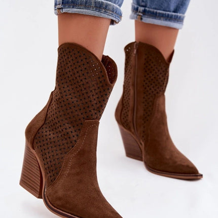 Womens Eco Suede Ankle Boots With Lace Finish And Truncated Heel - Très Elite
