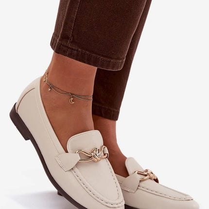 Eco Leather Womens Loafers With Gold Front Detail For Everyday Comfort - Très Elite