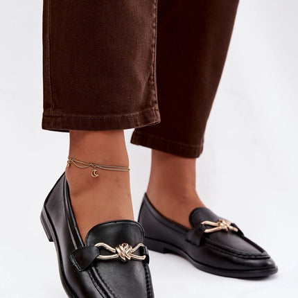 Eco Leather Womens Loafers With Gold Front Detail For Everyday Comfort - Très Elite