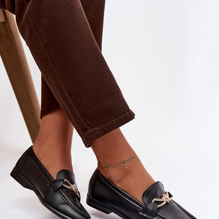 Eco Leather Womens Loafers With Gold Front Detail For Everyday Comfort - Très Elite