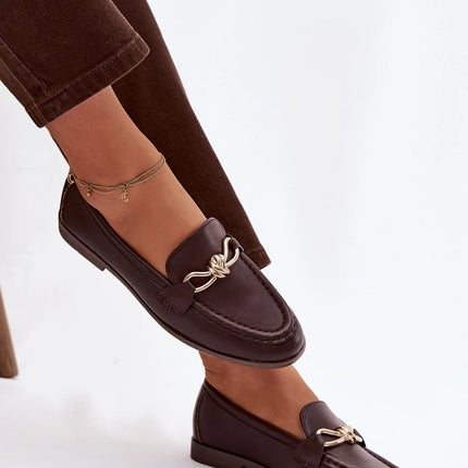 Eco Leather Womens Loafers With Gold Front Detail For Everyday Comfort - Très Elite