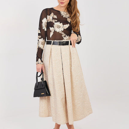 Decora Flared Midi Skirt For Women With Elastic Waistband Elegant Comfort - Très Elite