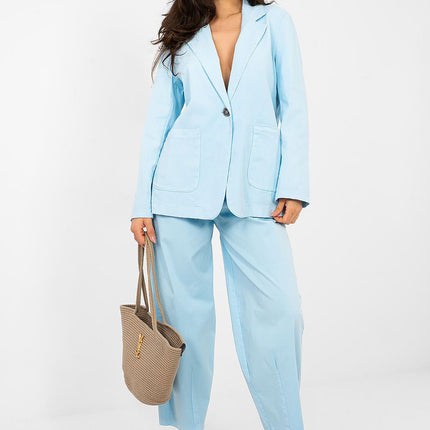 Womens Denim Blazer 224281 Cotton Elastane Blend Lightweight Classic Fit Casual - Très Elite