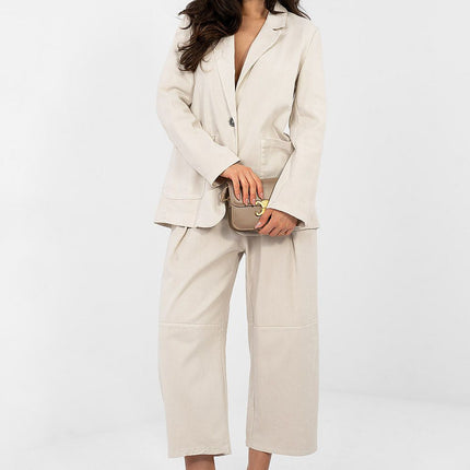 Womens Denim Blazer 224281 Cotton Elastane Blend Lightweight Classic Fit Casual - Très Elite