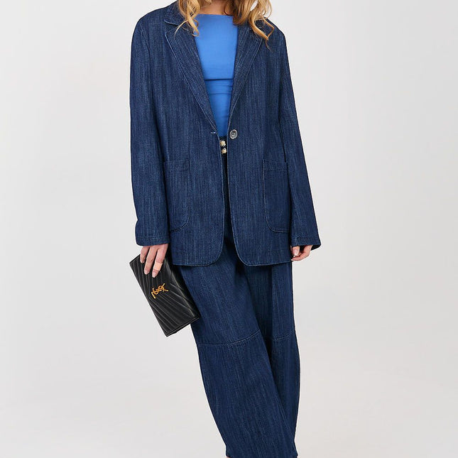 Womens Denim Blazer Cotton Elastane Lightweight Unlined Jacket - Très Elite