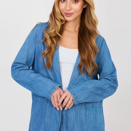 Womens Denim Blazer Cotton Elastane Lightweight Unlined Jacket - Très Elite