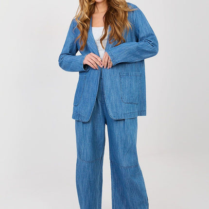 Womens Denim Blazer Cotton Elastane Lightweight Unlined Jacket - Très Elite