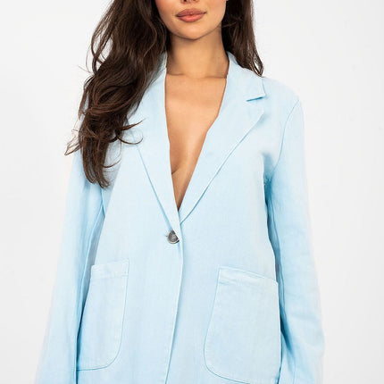 Womens Denim Blazer 224281 Cotton Elastane Blend Lightweight Classic Fit Casual - Très Elite