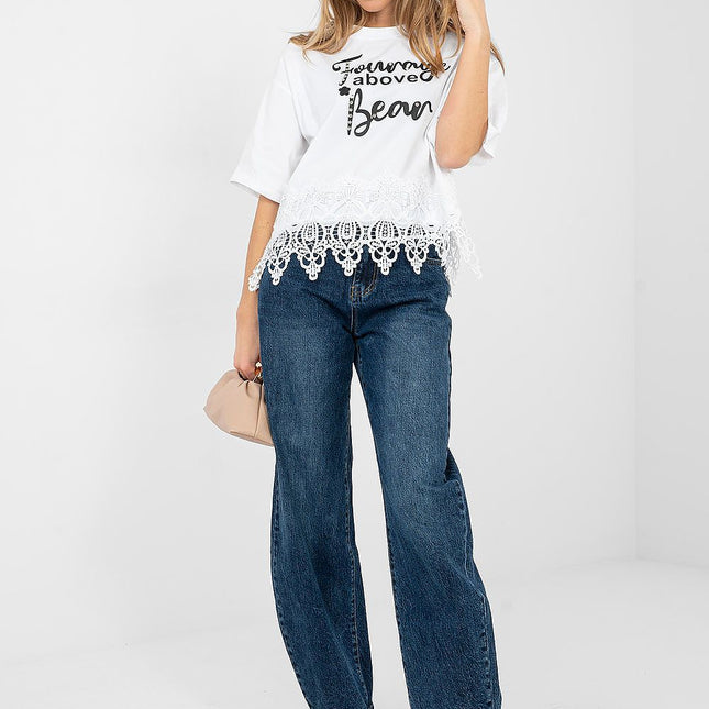 Womens Everyday Cotton Elastane Blouse With Short Sleeves And Round Neckline - Très Elite