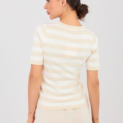 Striped Short Sleeve Sweater For Women Model 224317 - Très Elite
