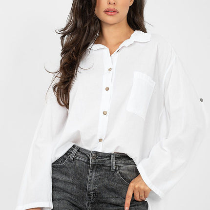 Casual Women Long Sleeve Shirt With Roll Up Sleeves Model 223315 Soft Cotton - Très Elite