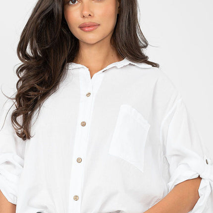 Casual Women Long Sleeve Shirt With Roll Up Sleeves Model 223315 Soft Cotton - Très Elite