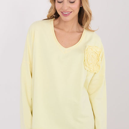 Casual Cotton Blouse With Elastane And Long Sleeve V Neck Applique Model 223320 - Très Elite