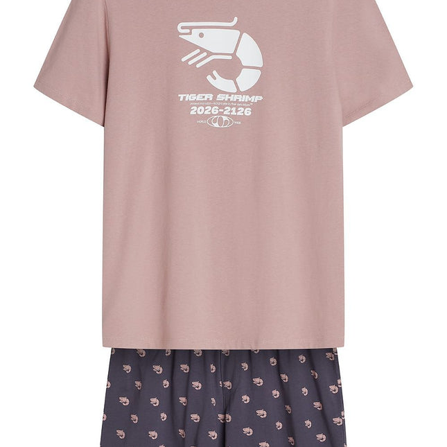 Mens Pajama Set With Printed Front T Shirt Round Neck Short Sleeves - Très Elite