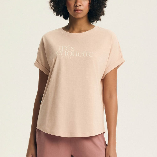 Women's Pajama Set Round Neckline Short Sleeve Top Subtle Print - Très Elite
