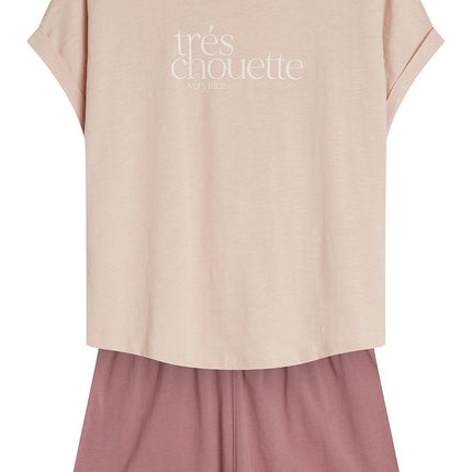 Women's Pajama Set Round Neckline Short Sleeve Top Subtle Print - Très Elite