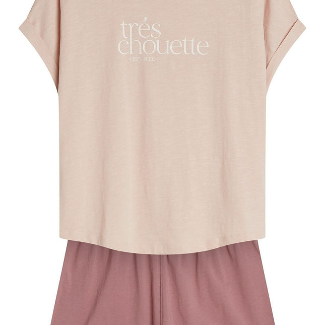 Women's Pajama Set Round Neckline Short Sleeve Top Subtle Print - Très Elite
