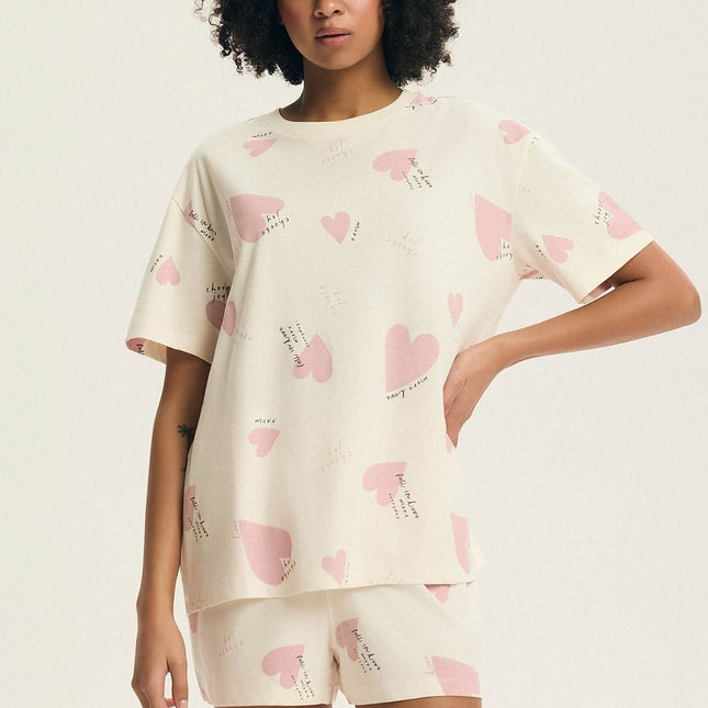 Women's Pyjama Set Round Neck Short Sleeve Loose Fit Cozy Lounge Wear - Très Elite