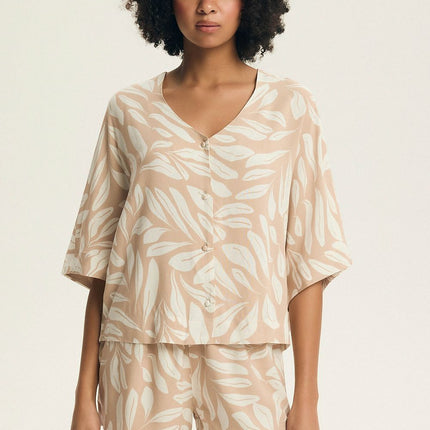 Womens Pajamas Set With V Neck Top Button Front Oversized Comfort - Très Elite
