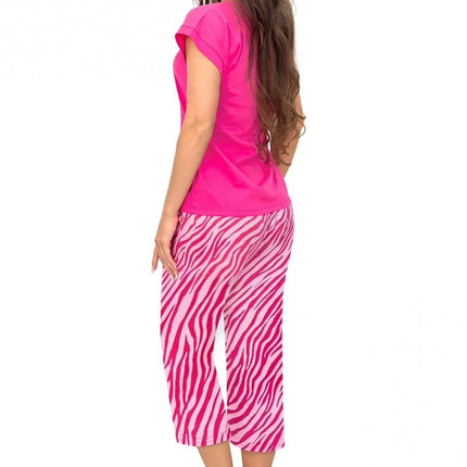 Women's Pajama Set With Print Three Quarter Length Pants And V Neck Top - Très Elite