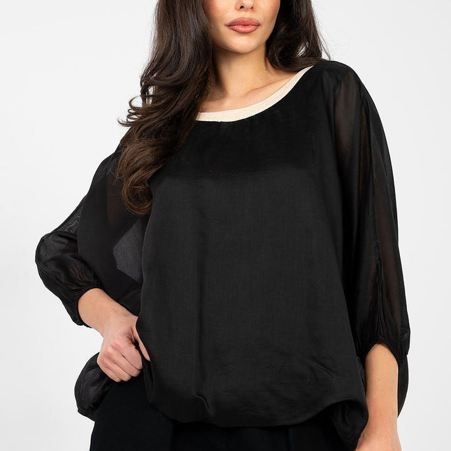Elegant Tencel Polyester Blouse with Three Quarter Sleeves for Work - Très Elite