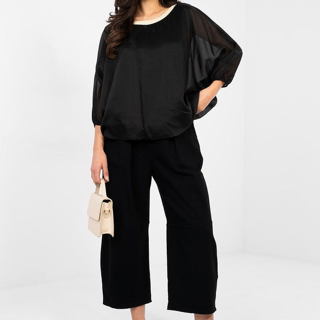 Elegant Tencel Polyester Blouse with Three Quarter Sleeves for Work - Très Elite