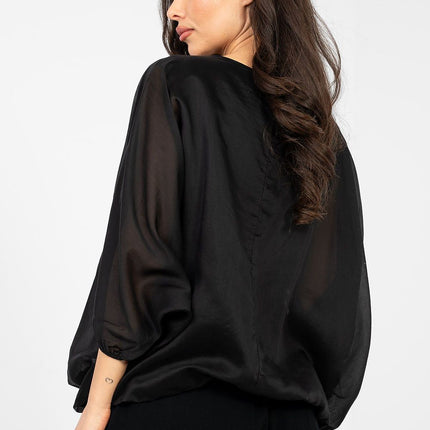 Elegant Tencel Polyester Blouse with Three Quarter Sleeves for Work - Très Elite