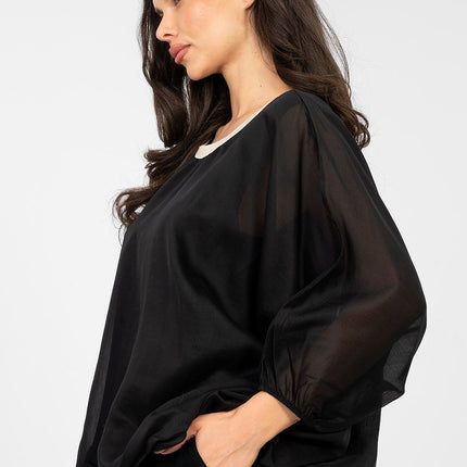 Elegant Tencel Polyester Blouse with Three Quarter Sleeves for Work - Très Elite
