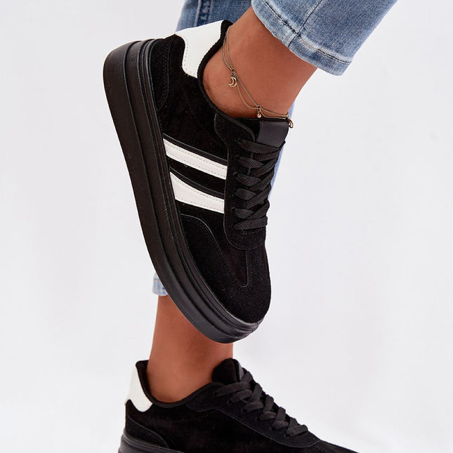 Womens Eco Suede Platform Sneakers With Two Straps And Foam Insole - Très Elite