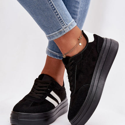 Womens Eco Suede Platform Sneakers With Two Straps And Foam Insole - Très Elite