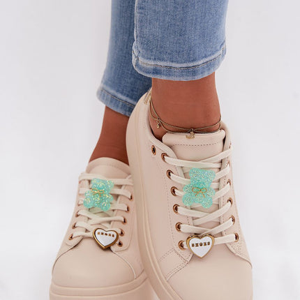 Women Platform Eco Leather Sneakers With Teddy Bear Charms - Très Elite