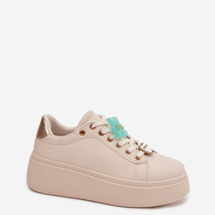 Women Platform Eco Leather Sneakers With Teddy Bear Charms - Très Elite