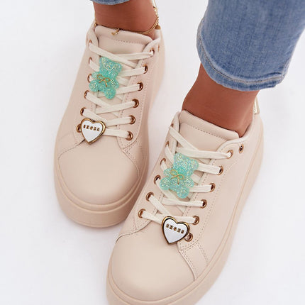 Women Platform Eco Leather Sneakers With Teddy Bear Charms - Très Elite