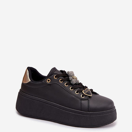 Women Platform Eco Leather Sneakers With Teddy Bear Charms - Très Elite