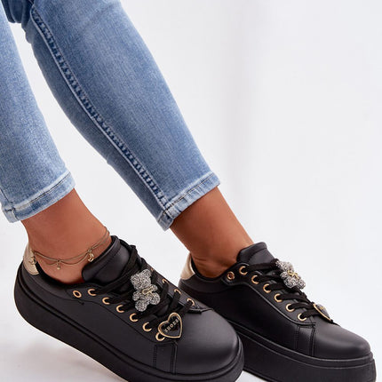Women Platform Eco Leather Sneakers With Teddy Bear Charms - Très Elite