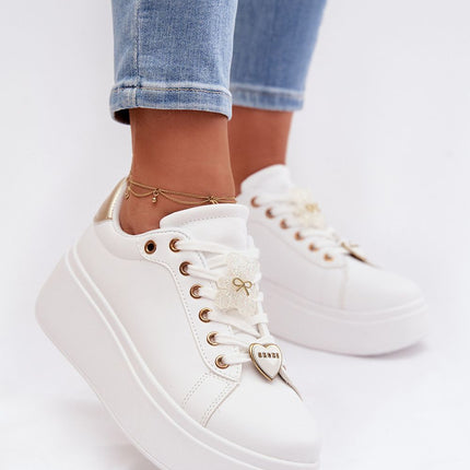 Women Platform Eco Leather Sneakers With Teddy Bear Charms - Très Elite