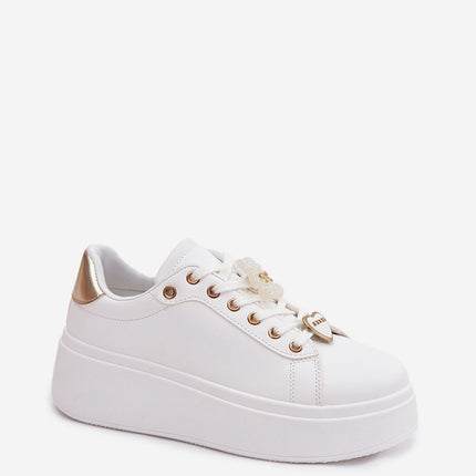 Women Platform Eco Leather Sneakers With Teddy Bear Charms - Très Elite