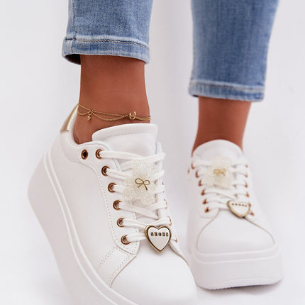 Women Platform Eco Leather Sneakers With Teddy Bear Charms - Très Elite