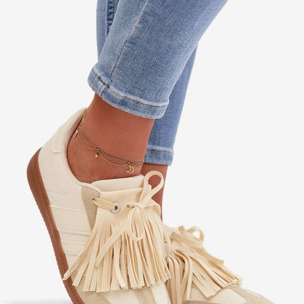 Women's Eco-Suede Sneakers With Removable Fringe Details And Foam Insole - Très Elite