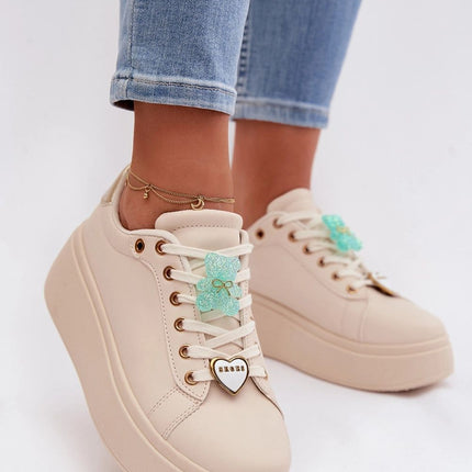 Women Platform Eco Leather Sneakers With Teddy Bear Charms - Très Elite