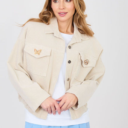 Rue Paris Women's Corduroy Jacket with Pockets and Button Closure