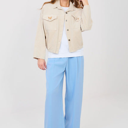 Rue Paris Women's Corduroy Jacket with Pockets and Button Closure