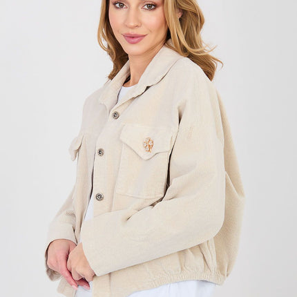 Rue Paris Women's Corduroy Jacket with Pockets and Button Closure