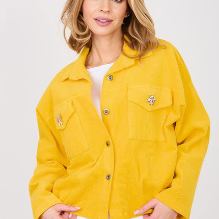 Rue Paris Women's Corduroy Jacket with Pockets and Button Closure