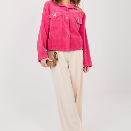Rue Paris Women's Corduroy Jacket with Pockets and Button Closure