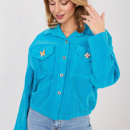 Rue Paris Women's Corduroy Jacket with Pockets and Button Closure