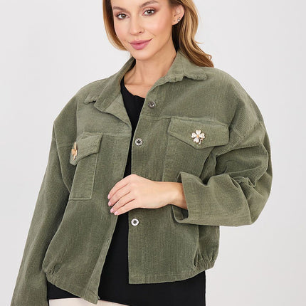 Rue Paris Women's Corduroy Jacket with Pockets and Button Closure